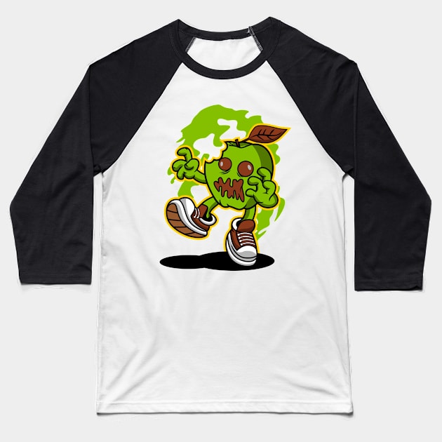 APPLE ZOMBIE CARTOON Baseball T-Shirt by beanbeardy